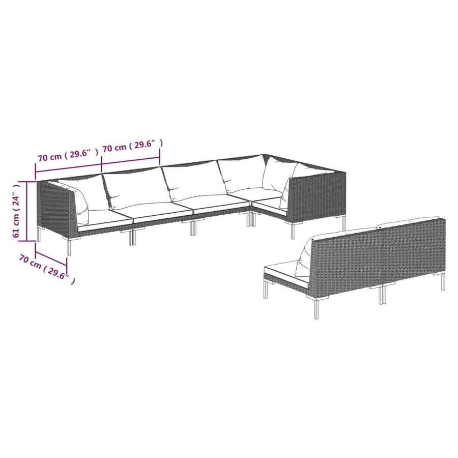 Salon de jardin 7 pcs avec coussins Résine tressée Gris foncé - 7
