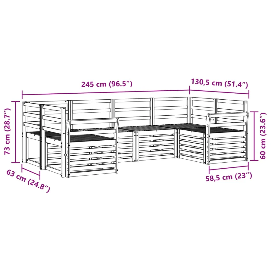 Ensemble de canapés d'extérieur 6 pcs Blanc 245 x 130,5 x 73 cm - 6