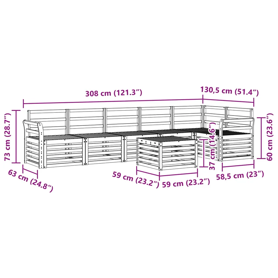 Ensemble de canapés d'extérieur 7 pcs Blanc 59 x 59 x 37 cm - 9
