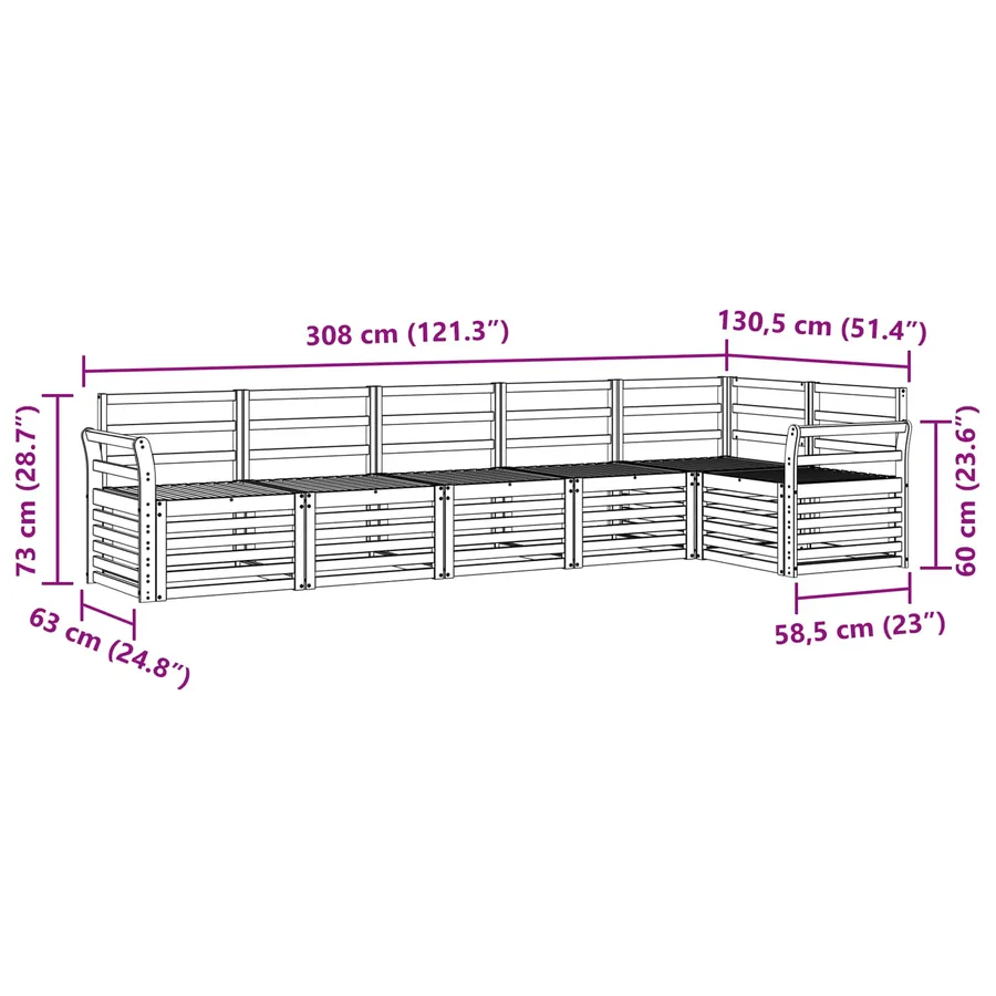 Ensemble de canapés d'extérieur 6 pcs Blanc 308 x 130,5 x 73 cm - 7
