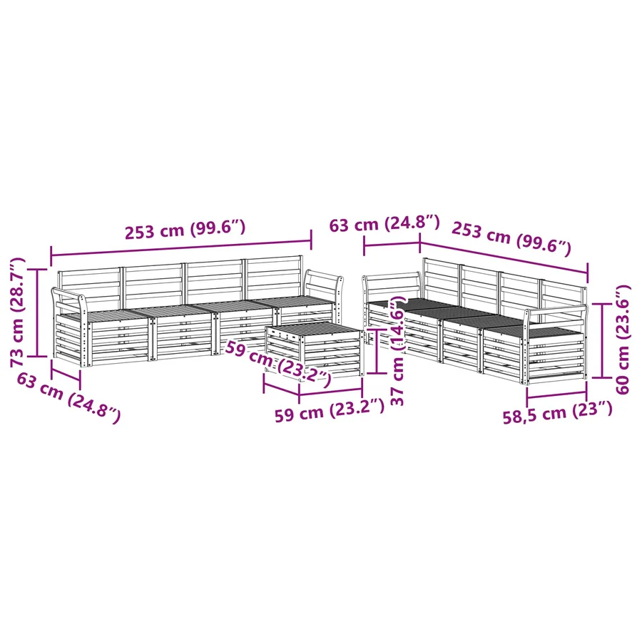 Ensembles de canapés 9 pcs Blanc 59 x 59 x 37 cm - 8