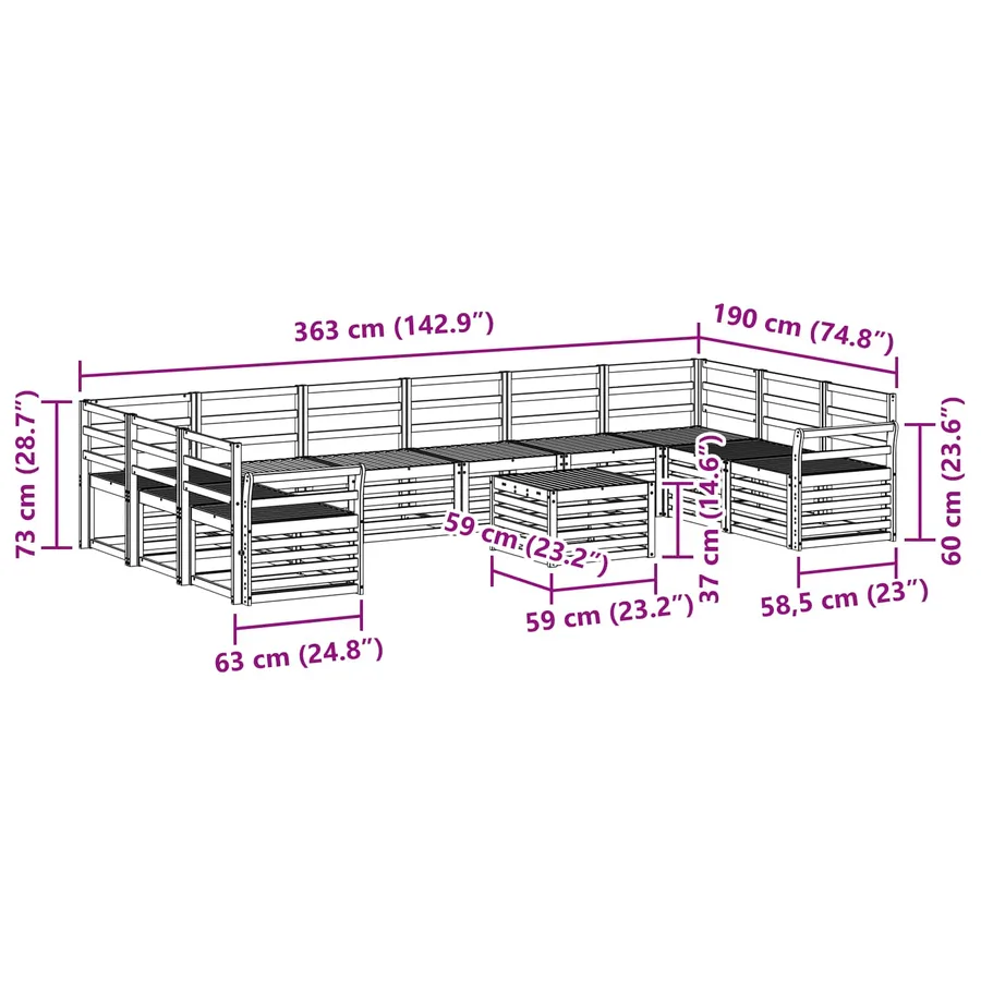 Ensemble de canapés d'extérieur 11 pcs Blanc 59 x 59 x 37 cm - 9