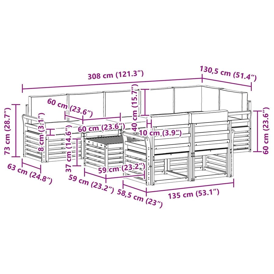 Ensemble de canapés d'extérieur 9 pcs Blanc et Beige - 8