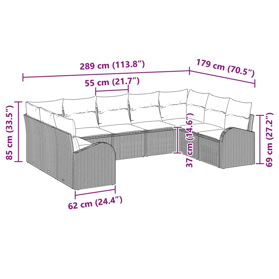 Ensemble de canapé de jardin 9 pcs Noir et turquoise polyrotin - 15