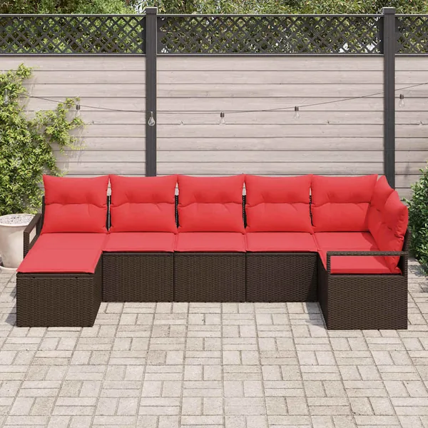 Ensemble de Canapés 7 pcs Marron et rouge polyrotin