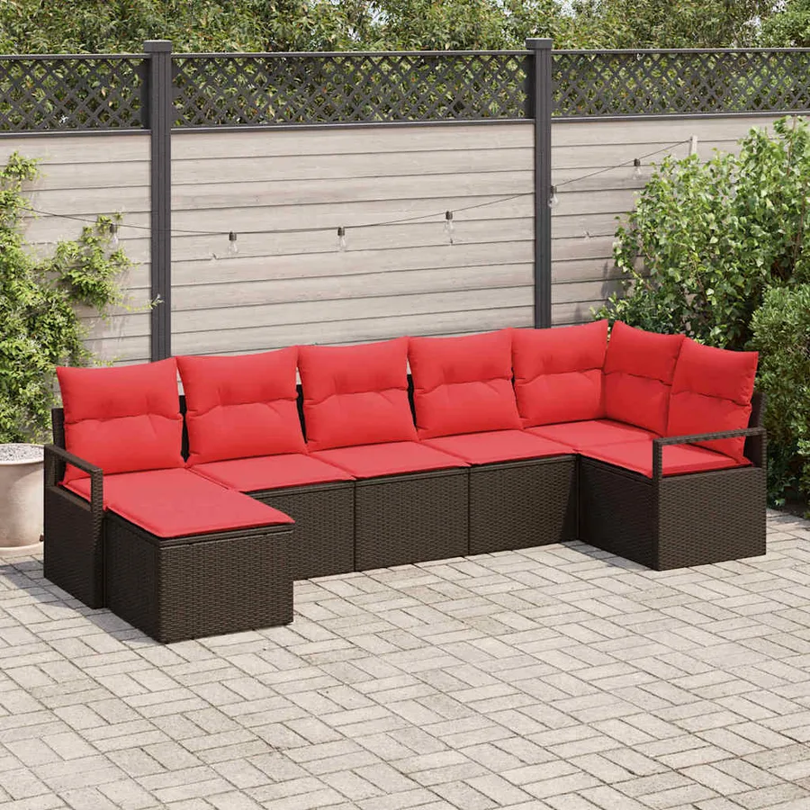 Ensemble de Canapés 7 pcs Marron et rouge polyrotin - 3