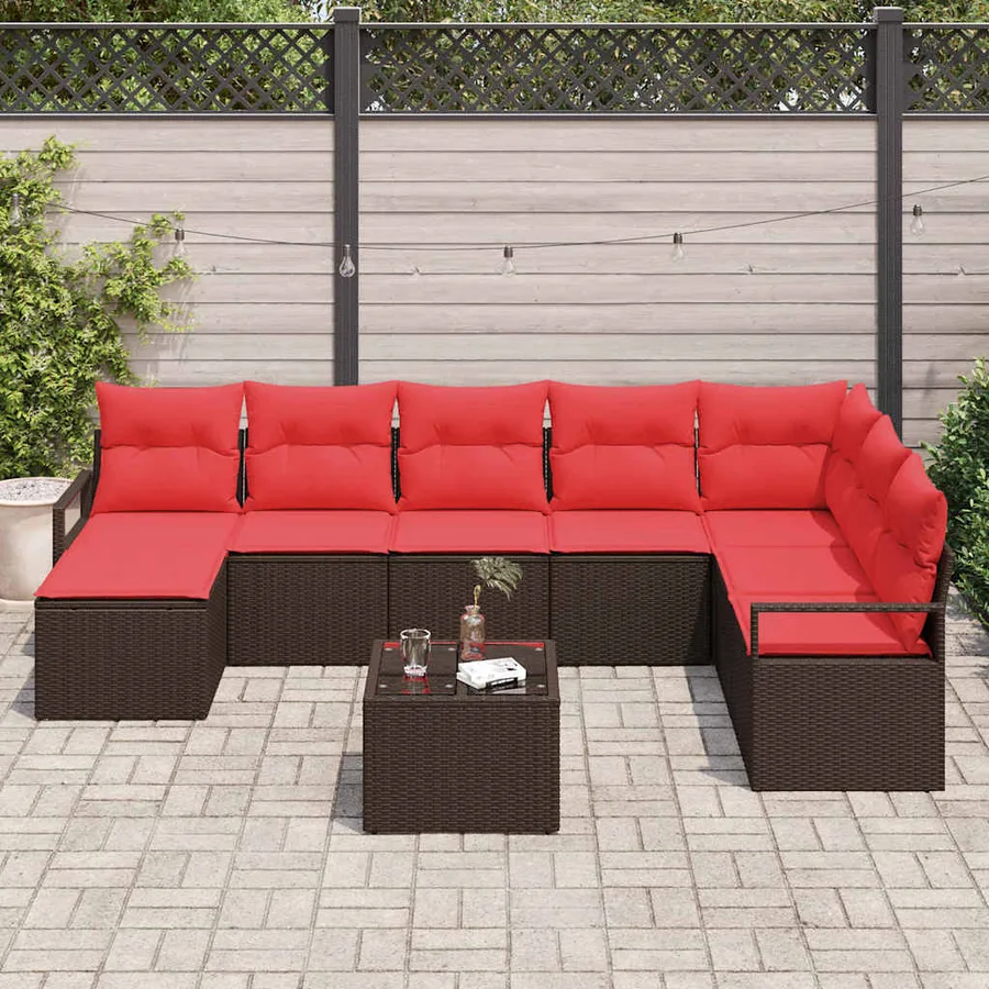 Ensemble de Canapés 9 pcs Marron et rouge polyrotin - 3