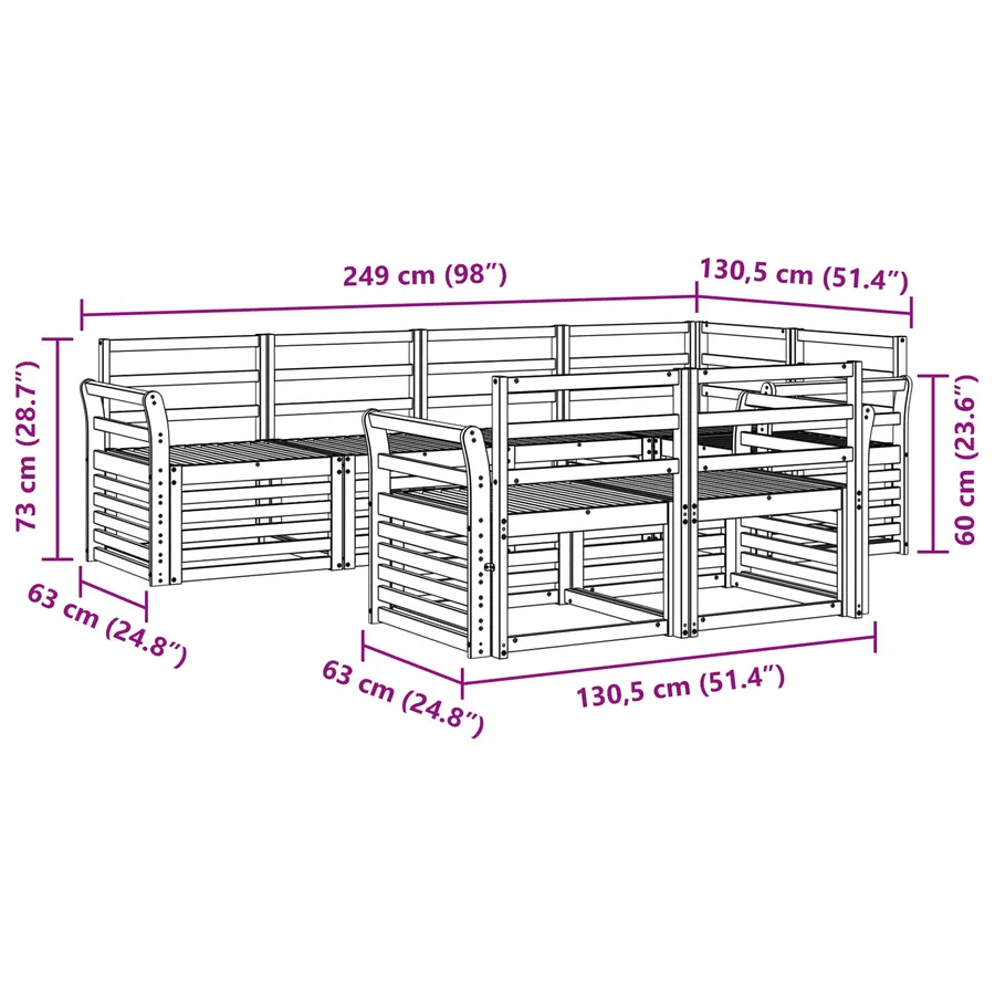 Ensemble de canapés d'extérieur 7 pcs Blanc 249 x 130,5 x 73 cm - 6