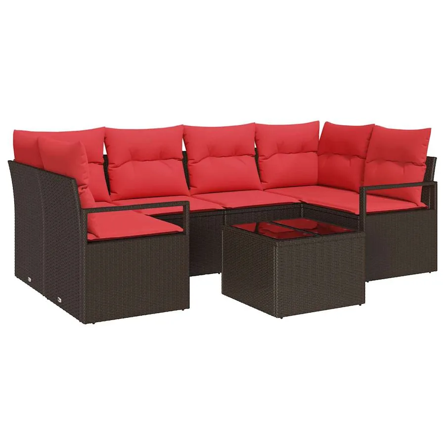 Ensemble de canapé de jardin 7 pcs Beige et Rouge polyrotin - 2