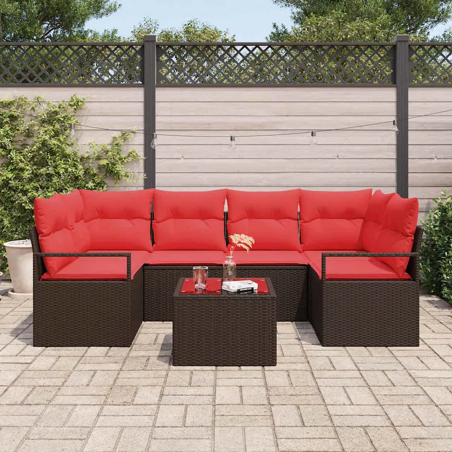 Ensemble de canapé de jardin 7 pcs Beige et Rouge polyrotin - 3
