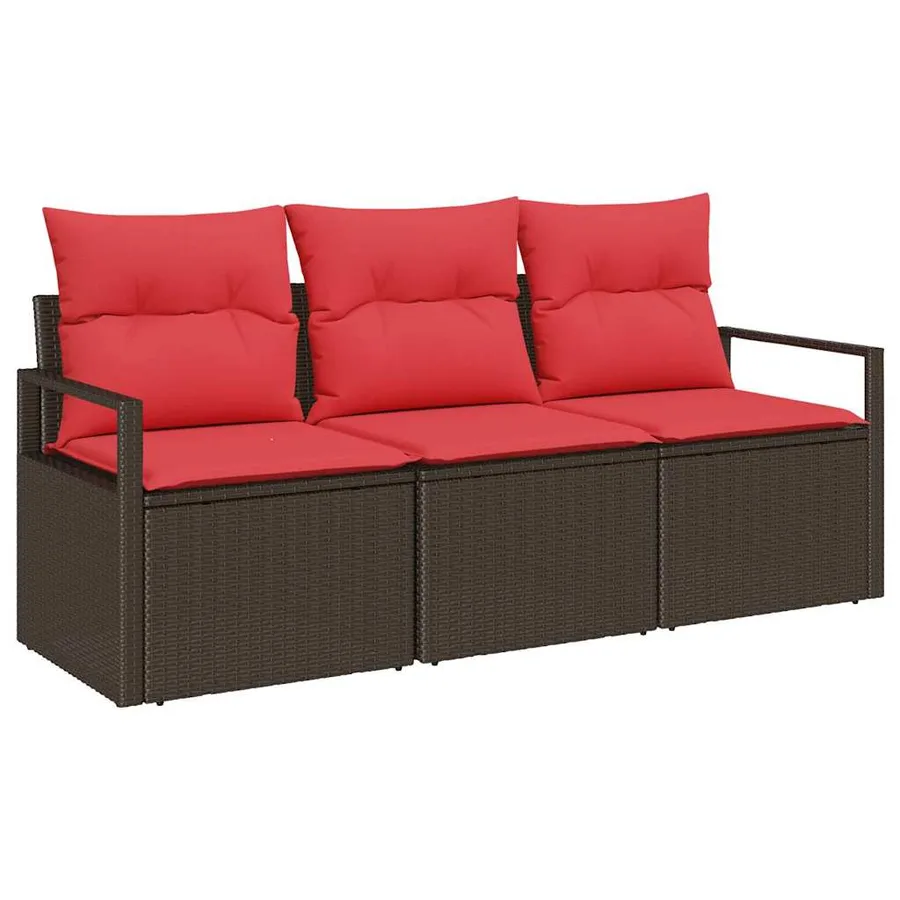 Ensemble de canapé de jardin 3 pcs Marron et rouge polyrotin - 2