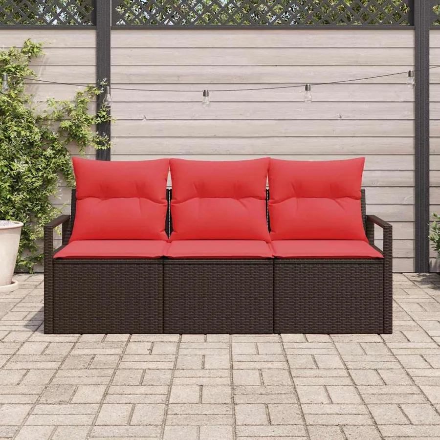 Ensemble de canapé de jardin 3 pcs Marron et rouge polyrotin - 3
