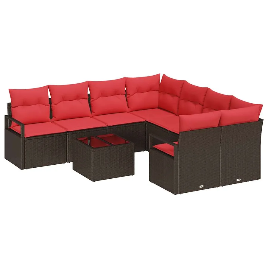 Ensemble de Canapés avec coussin 9 pcs Beige et Rouge polyrotin - 2