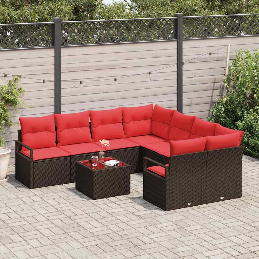 Ensemble de Canapés avec coussin 9 pcs Beige et Rouge polyrotin - 3