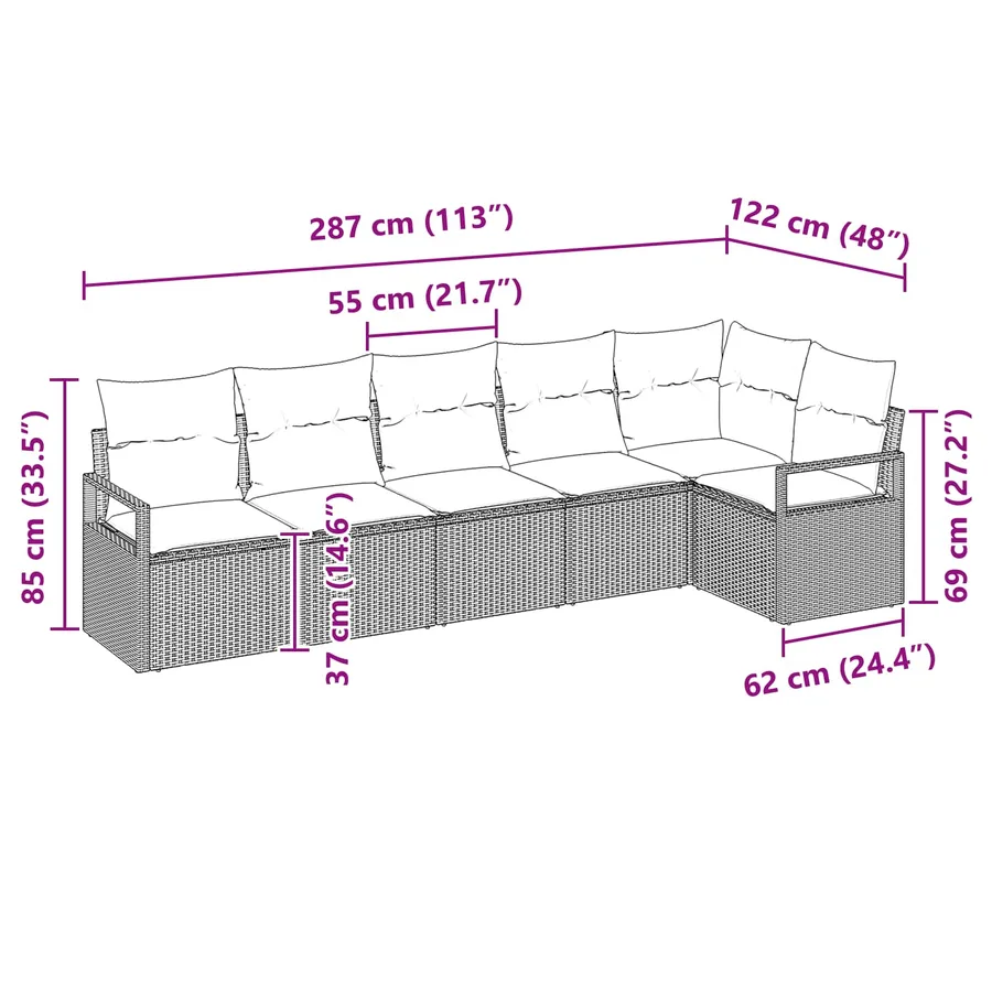 Ensemble de canapé de jardin 6 pcs Marron et rouge polyrotin - 12