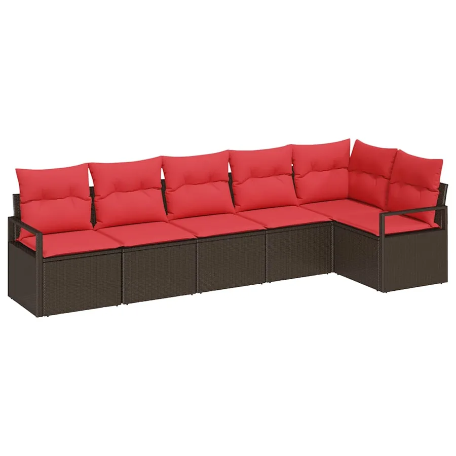 Ensemble de canapé de jardin 6 pcs Marron et rouge polyrotin - 2