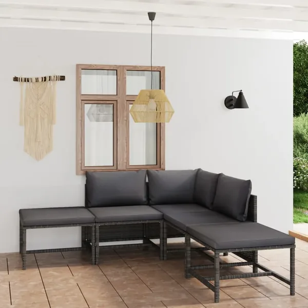 Salon de jardin 6 pcs avec coussins Résine tressée Gris