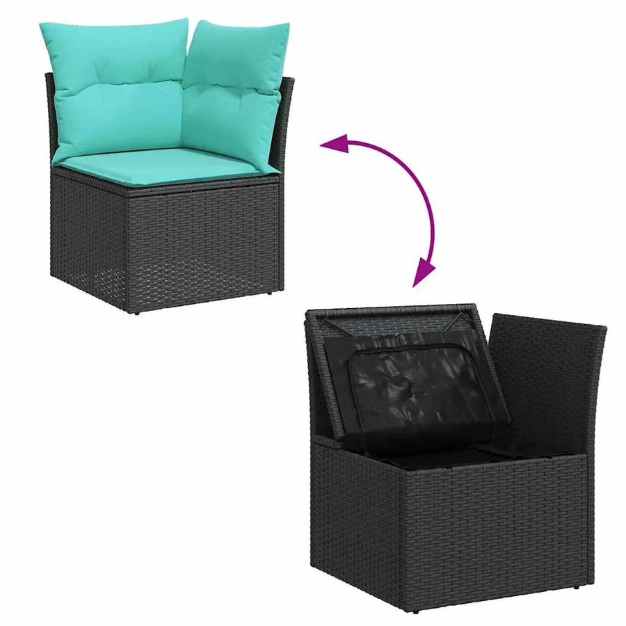 Ensemble de Canapés 9 pcs Noir et turquoise polyrotin - 11