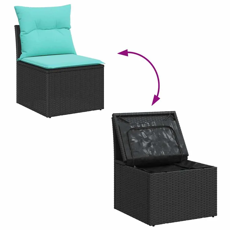 Ensemble de Canapés 9 pcs Noir et turquoise polyrotin - 8