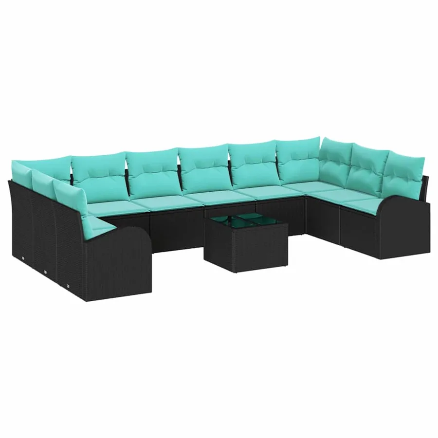 Ensemble de canapé de jardin 11 pcs Noir et turquoise polyrotin - 2