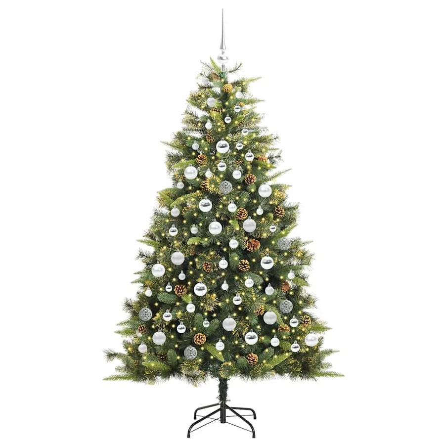 Sapin de Noël artificiel avec branches pliables et cônes 180 cm - 3