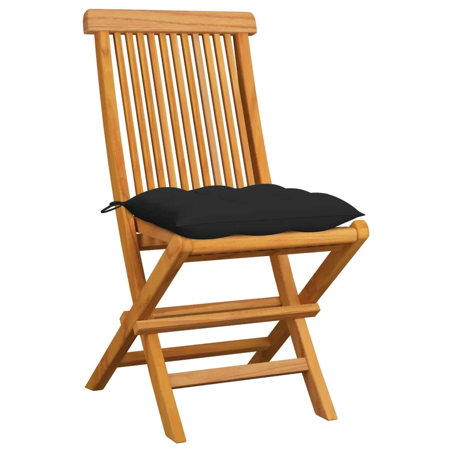 Chaises de jardin et coussins noir lot de 6 Bois de teck massif - 2