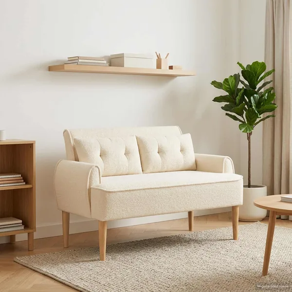 Canapé love seat avec capitonnage en boutons Crème Bouclé