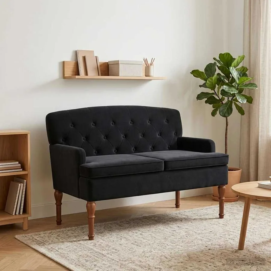 Canapé love seat avec capitonnage en boutons Noir Velours