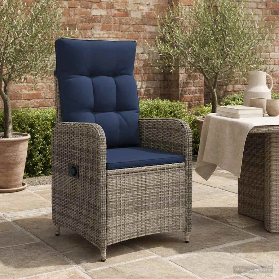 Chaise de jardin inclinable Gris et bleu marine polyrotin - 3