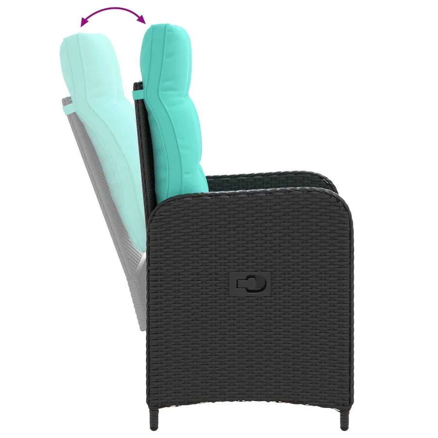 Ensemble de repas extérieur 3 pcs Noir et turquoise polyrotin - 9