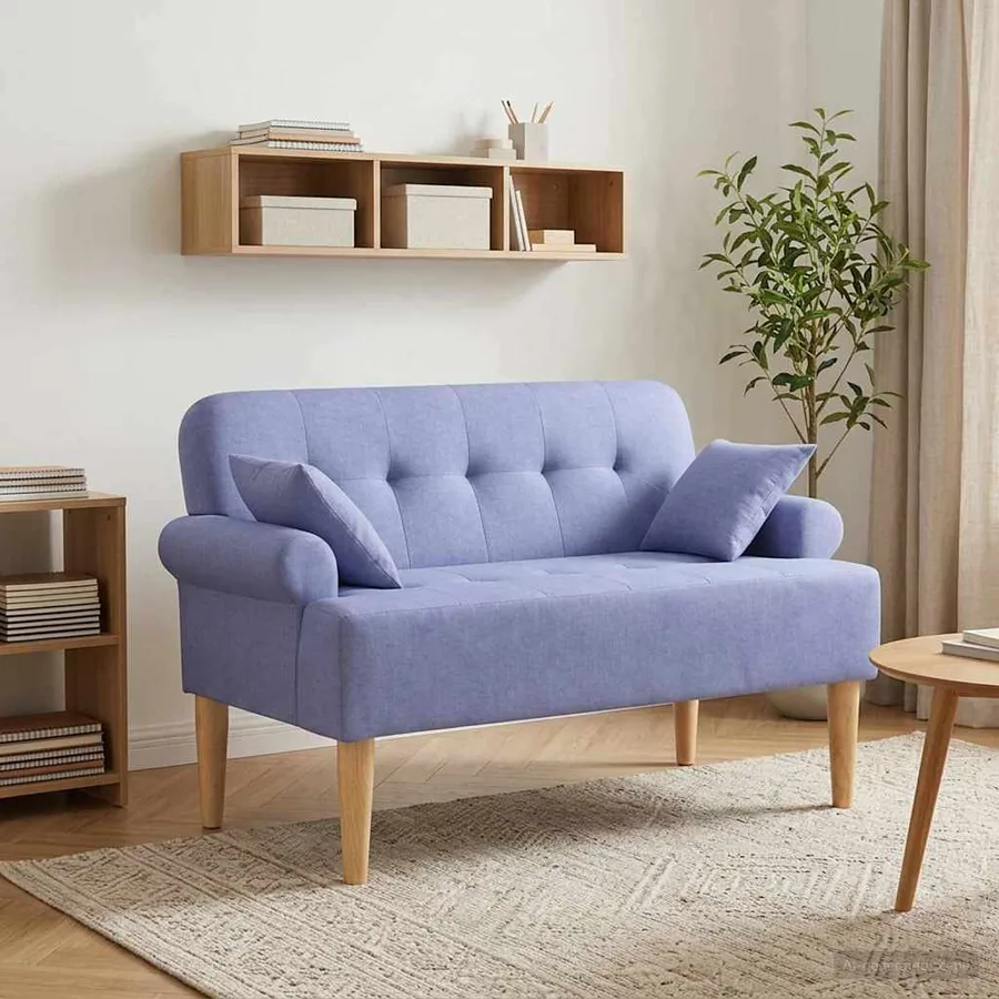 Canapé love seat avec capitonnage en boutons Bleu denim Tissu