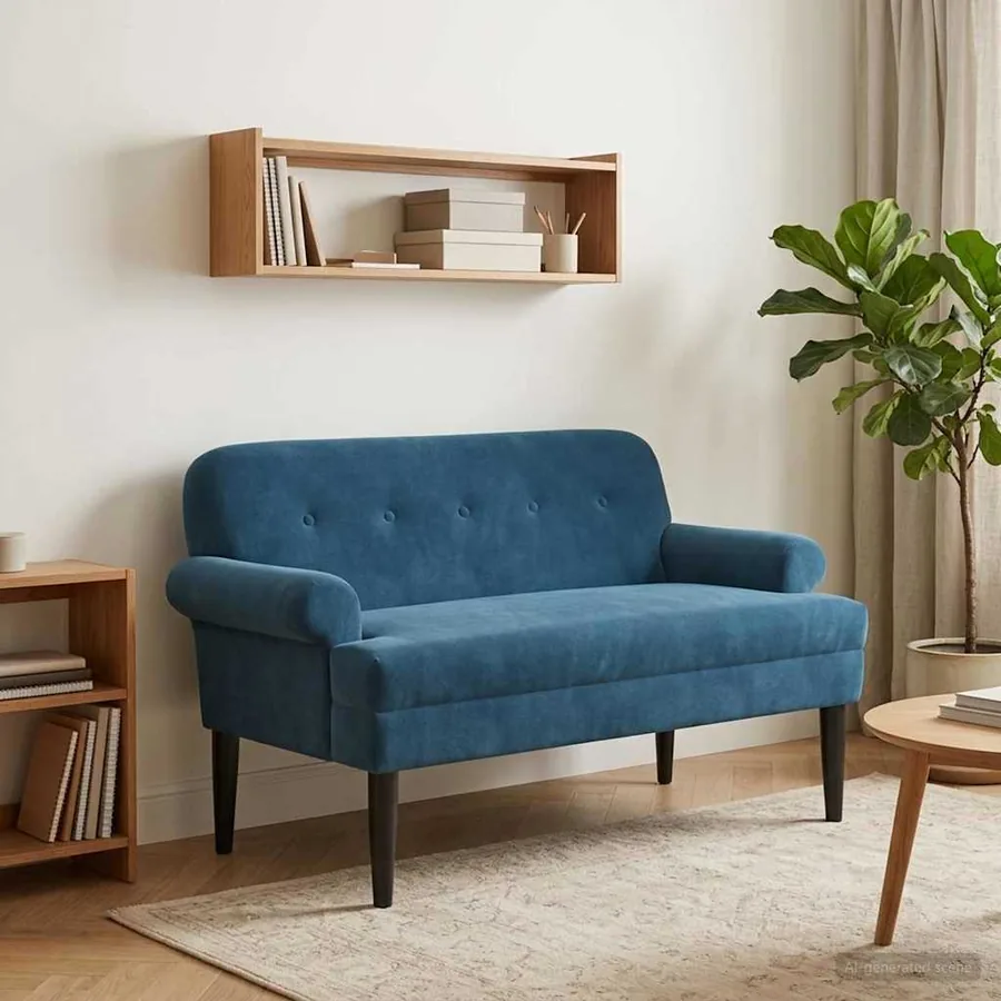 Canapé love seat avec capitonnage en boutons Bleu Velours