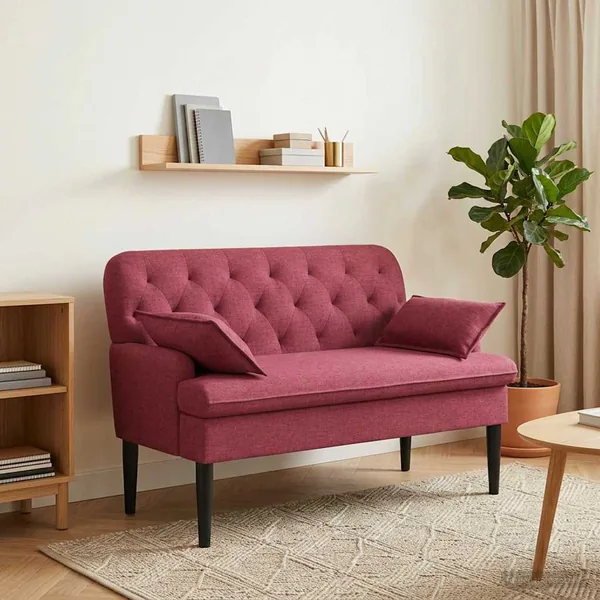 Canapé love seat avec capitonnage en boutons Bordeaux Tissu