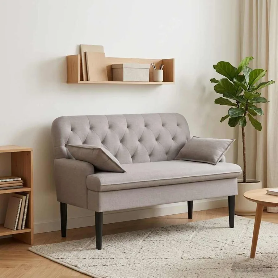 Canapé love seat avec capitonnage en boutons Taupe Tissu