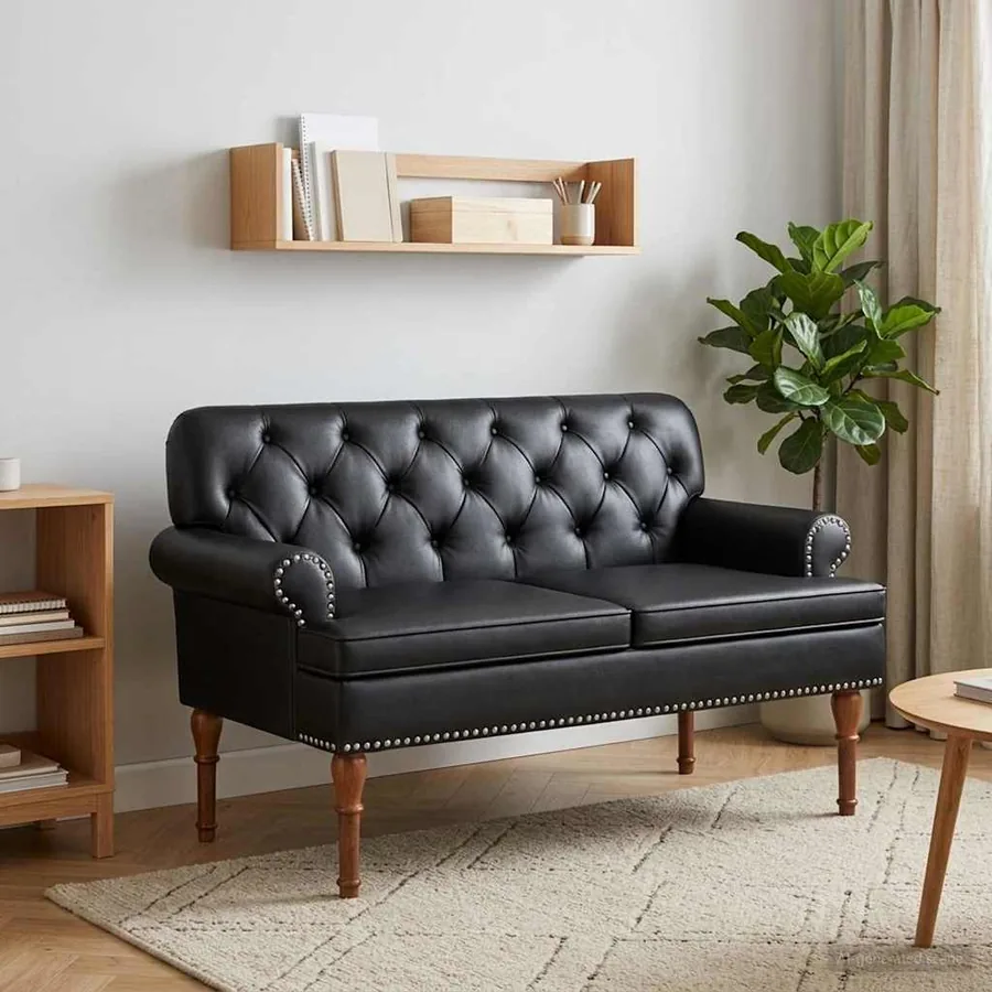 Canapé love seat avec capitonnage en boutons Noir Simili cuir