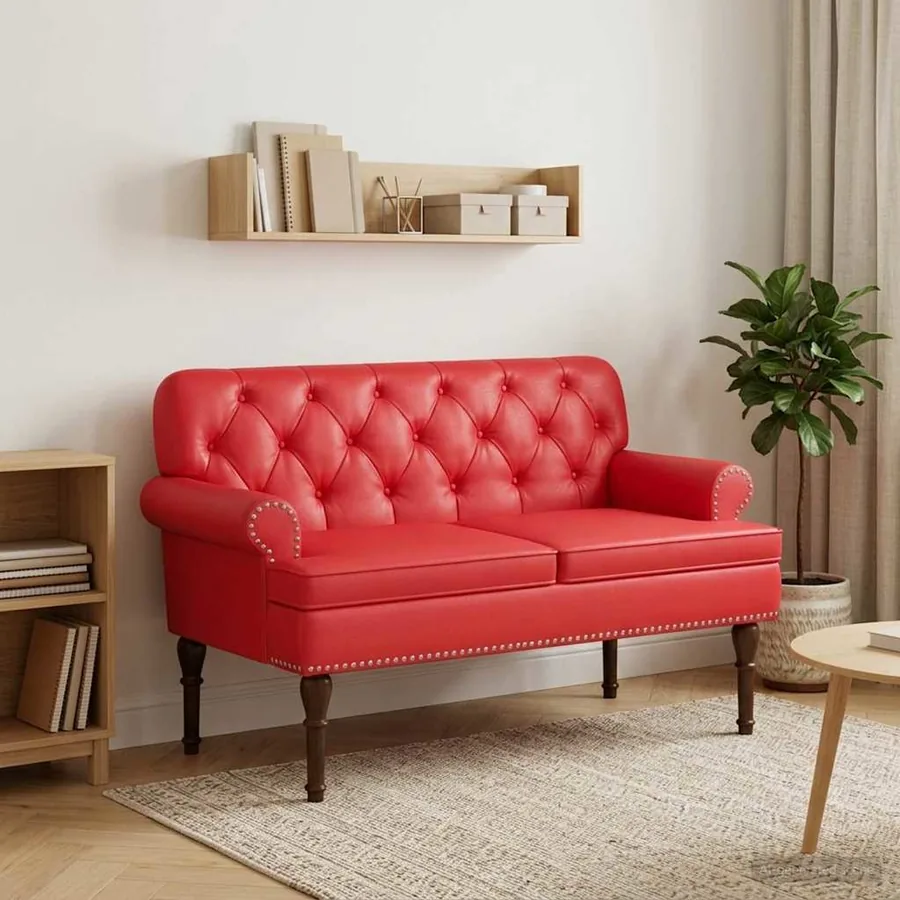 Canapé love seat avec capitonnage en boutons Rouge Simili cuir