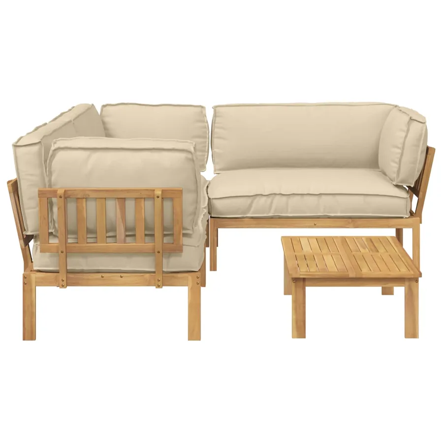 Ensemble de Canapés Uni 4 pcs Beige Bois d'Acacia Massif - 8