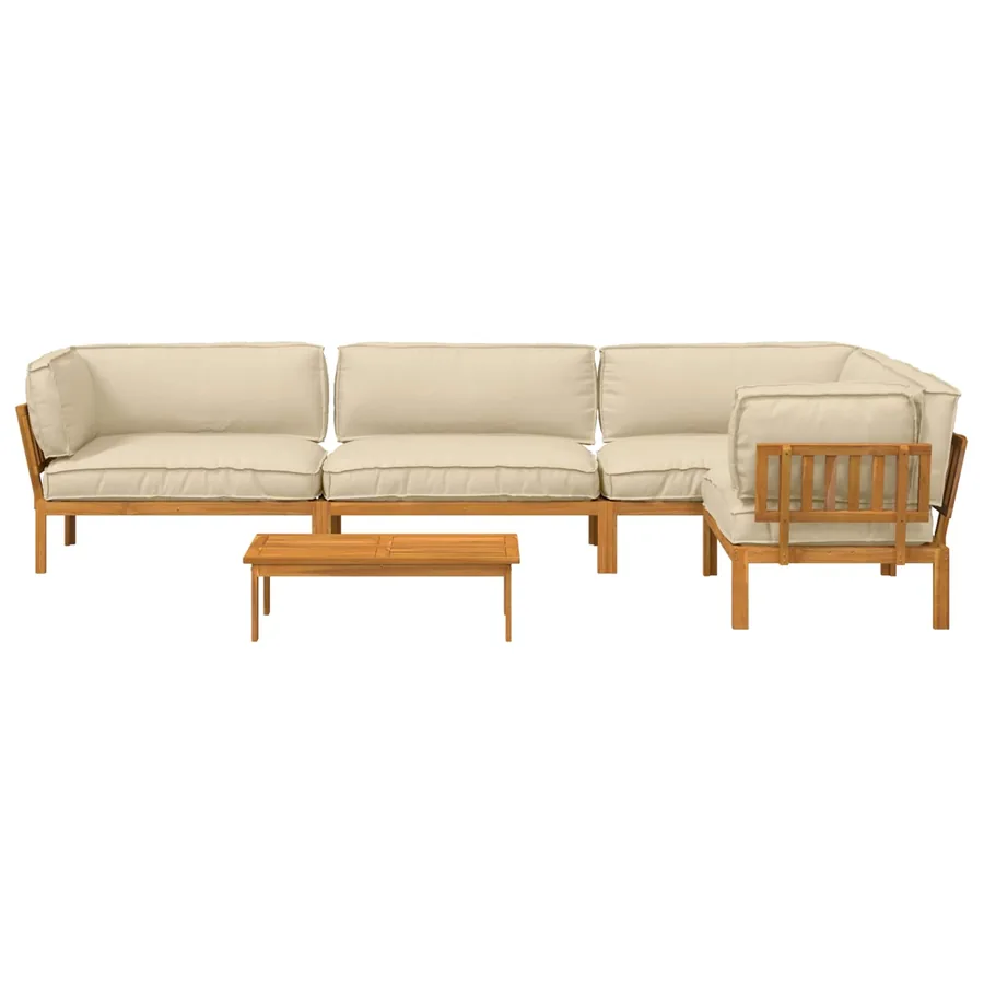 Ensemble de Canapés Uni 5 pcs Beige Bois d'Acacia Massif - 10