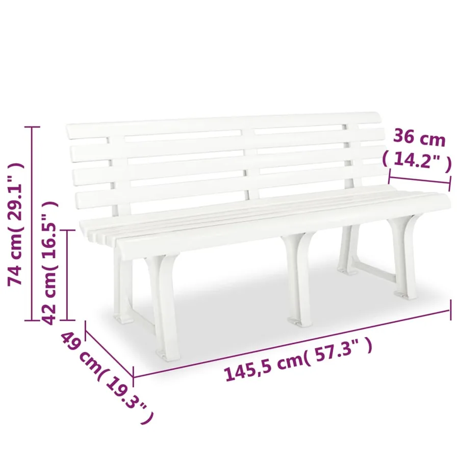Banc de jardin 145,5 cm Plastique Blanc - 6