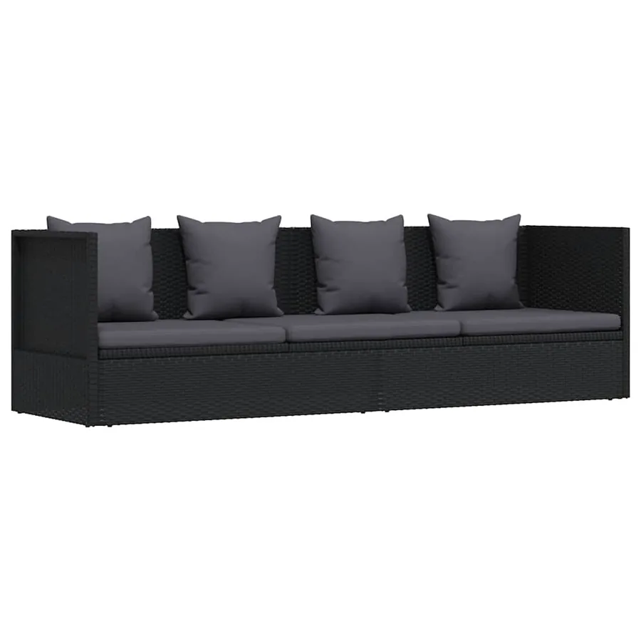 Lit de jardin avec coussin et oreiller Résine tressée Noir - 2