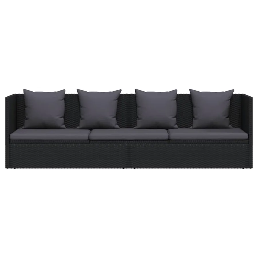 Lit de jardin avec coussin et oreiller Résine tressée Noir - 6