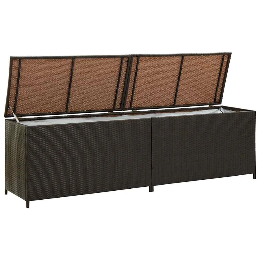 Boîte de rangement de jardin résine tressée 200x50x60 cm marron - 4