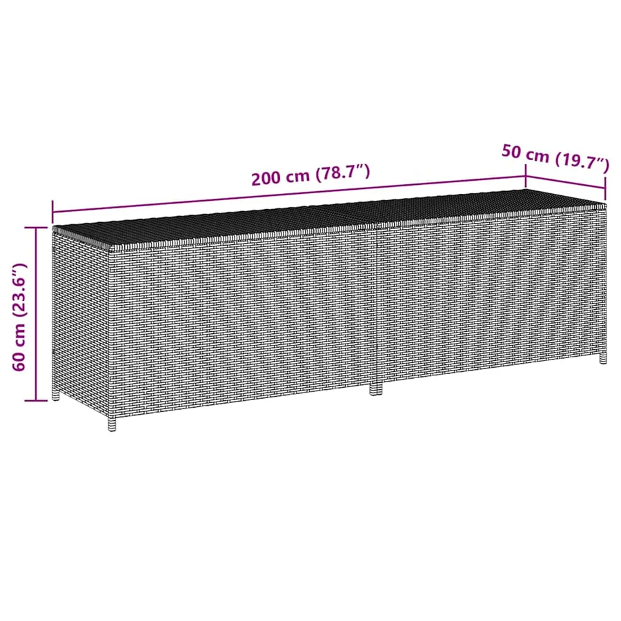 Boîte de rangement de jardin résine tressée 200x50x60 cm marron - 8