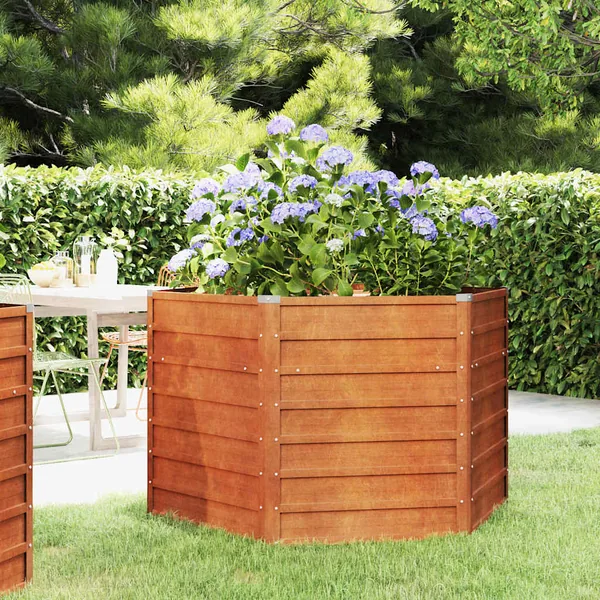 Lit surélevé de jardin rouillé 129x129x77 cm acier corten