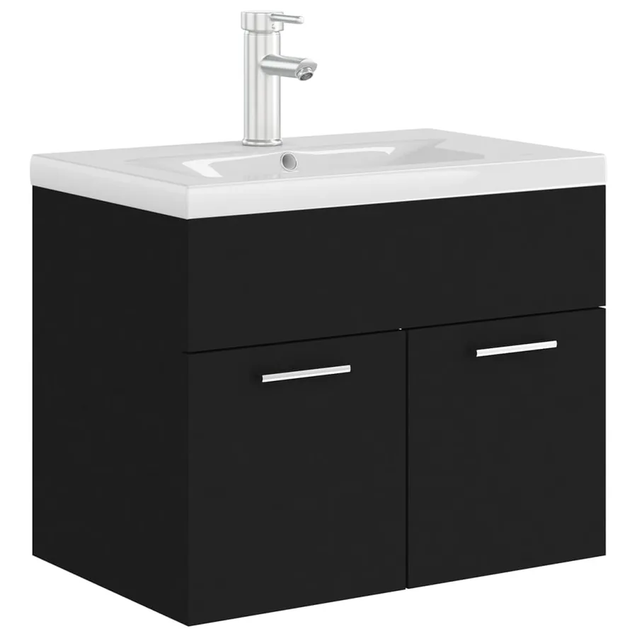 Armoire d'évier avec lavabo intégré Noir Aggloméré - 2