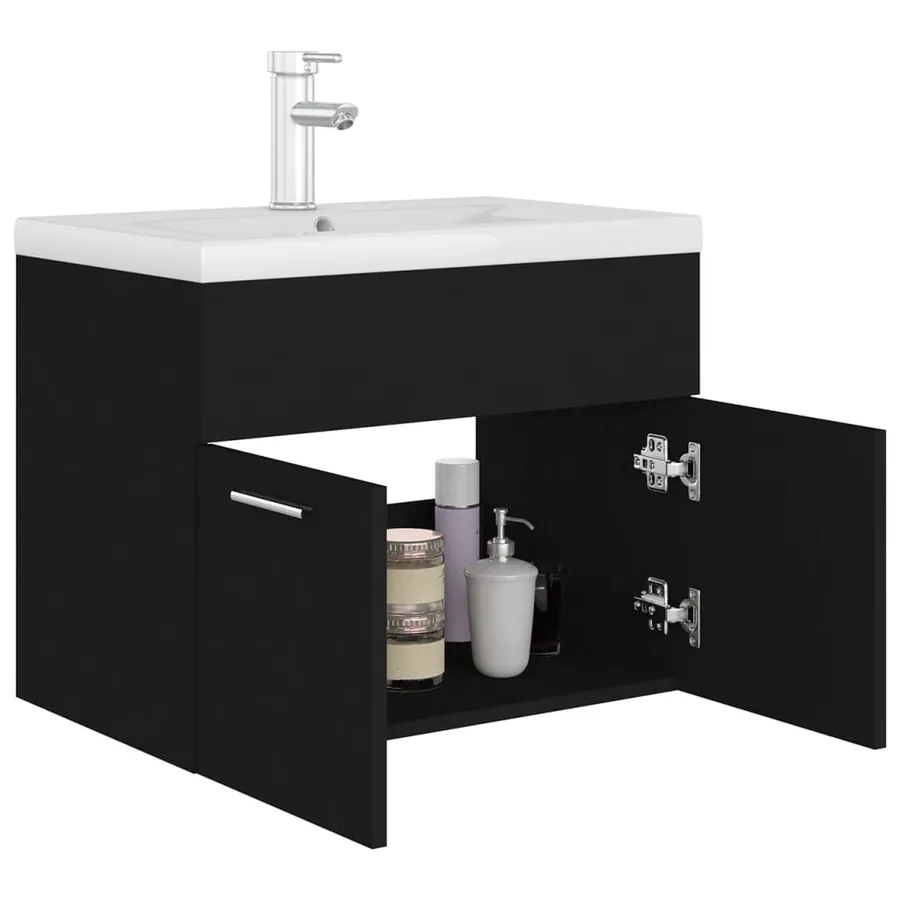 Armoire d'évier avec lavabo intégré Noir Aggloméré - 4