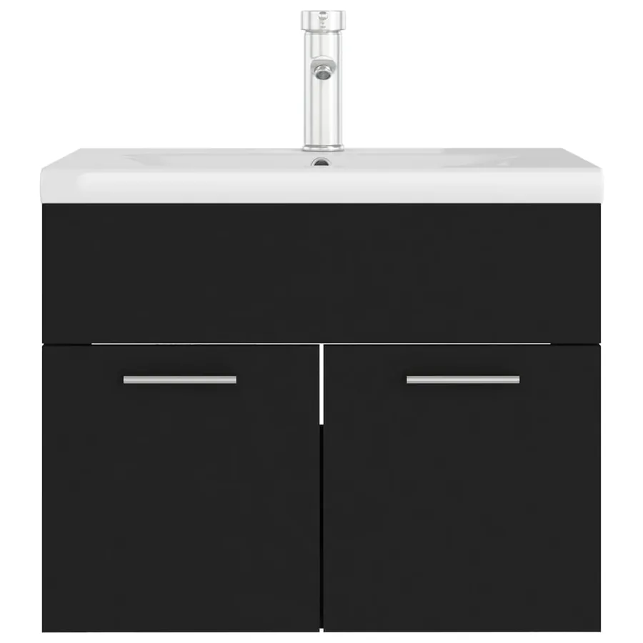 Armoire d'évier avec lavabo intégré Noir Aggloméré - 5