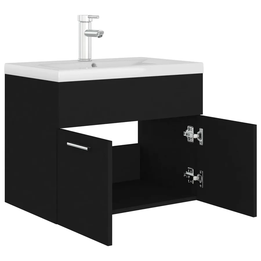 Armoire d'évier avec lavabo intégré Noir Aggloméré - 7