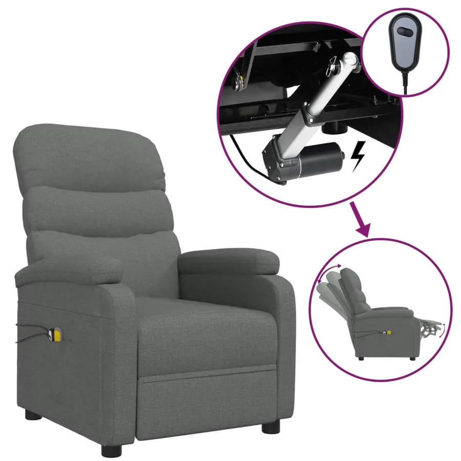 Fauteuil électrique de massage Gris foncé Tissu - 2
