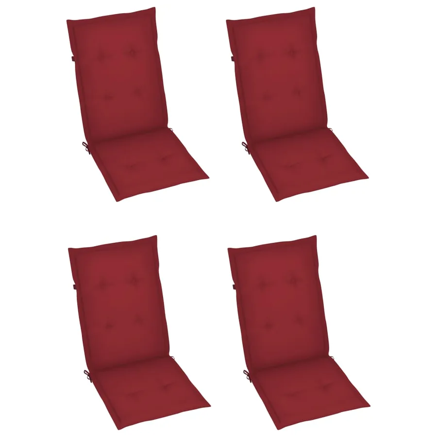 Chaises de jardin lot de 4 avec coussins bordeaux Teck solide - 6